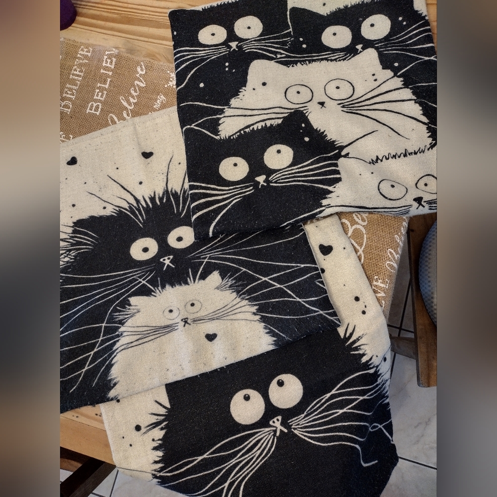 3 Piece Black and White Cat Print Throw Pillow Covers